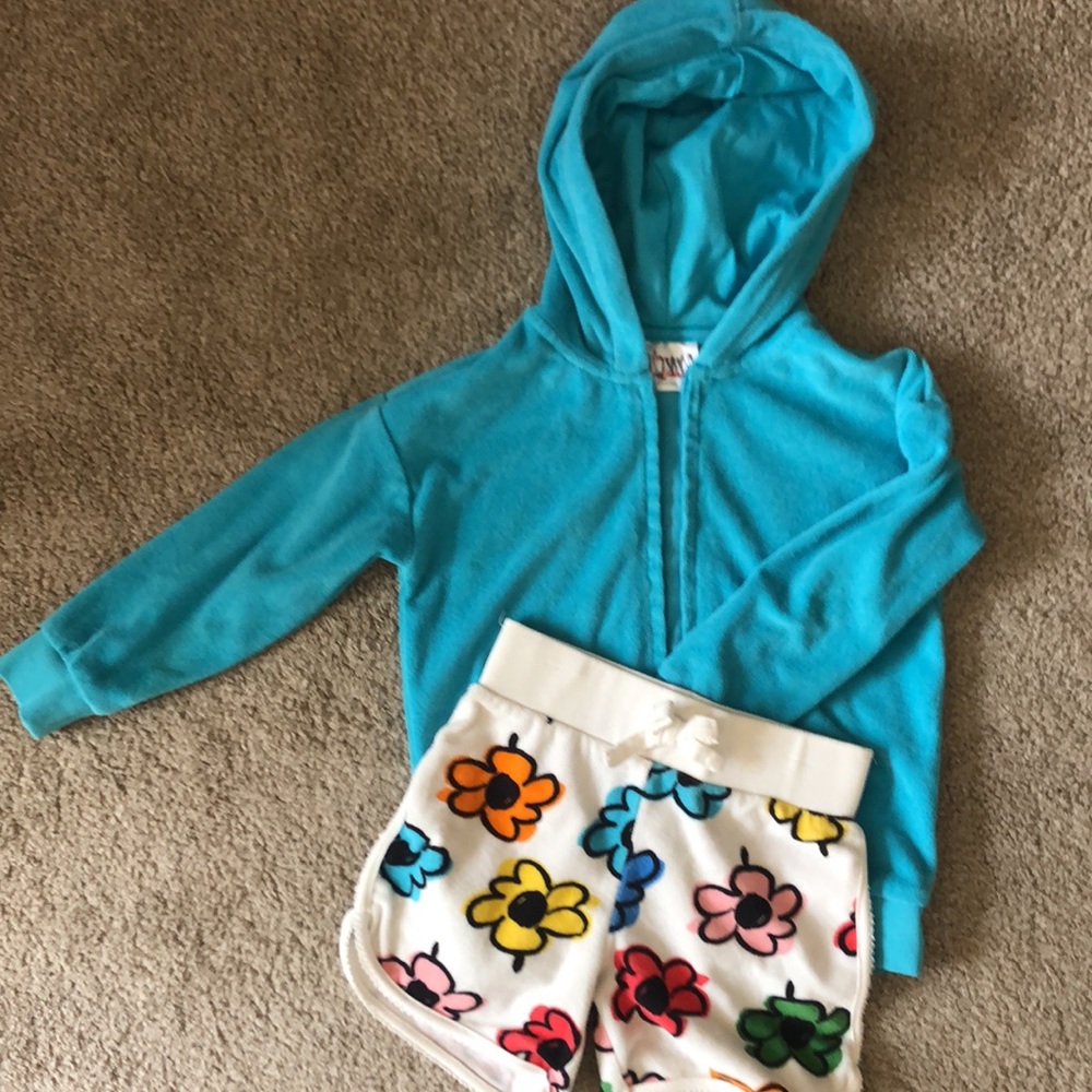 Hanna Andersson Blue  Size 4 sweater and shorts  ( terry cloth )